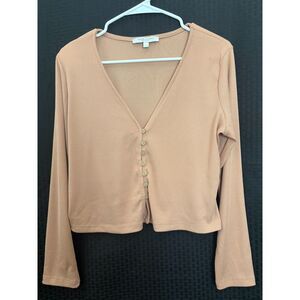 Nectar Clothing Ribbed Button-Down Long Sleeve Top